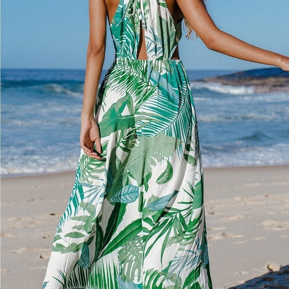 CUPSHE Women's Leafy Cutout Maxi Sleeveless Dress - Picture 3 of 11
